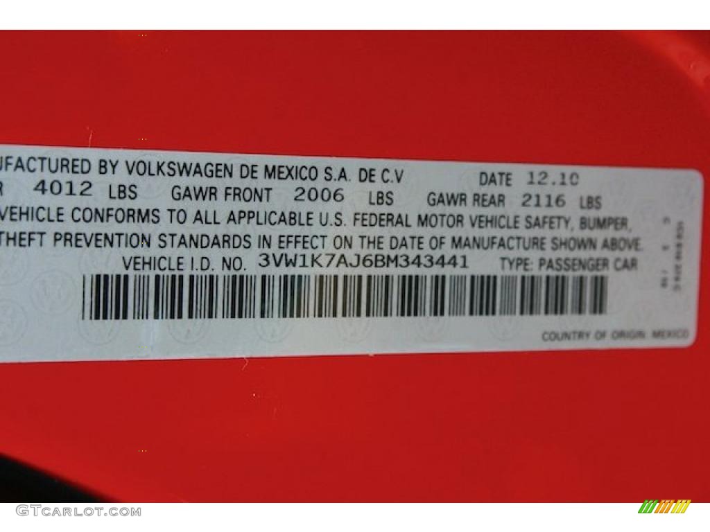 2011 Volkswagen Jetta S Sedan Info Tag Photo #43543692