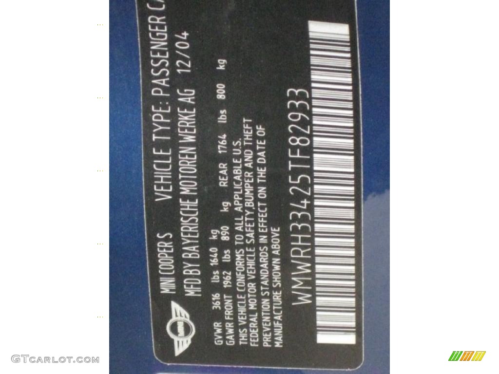 2005 Mini Cooper S Convertible Info Tag Photo #43553641