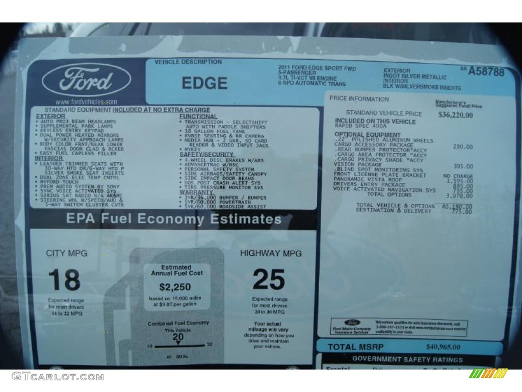 2011 Ford Edge Sport Window Sticker Photo #43588807