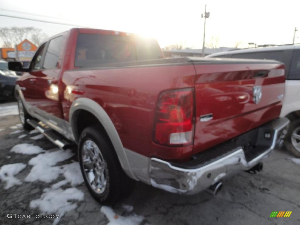 2010 Ram 1500 Laramie Crew Cab 4x4 - Inferno Red Crystal Pearl / Light Pebble Beige/Bark Brown photo #3