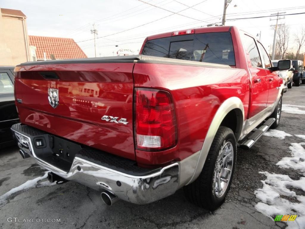 2010 Ram 1500 Laramie Crew Cab 4x4 - Inferno Red Crystal Pearl / Light Pebble Beige/Bark Brown photo #4