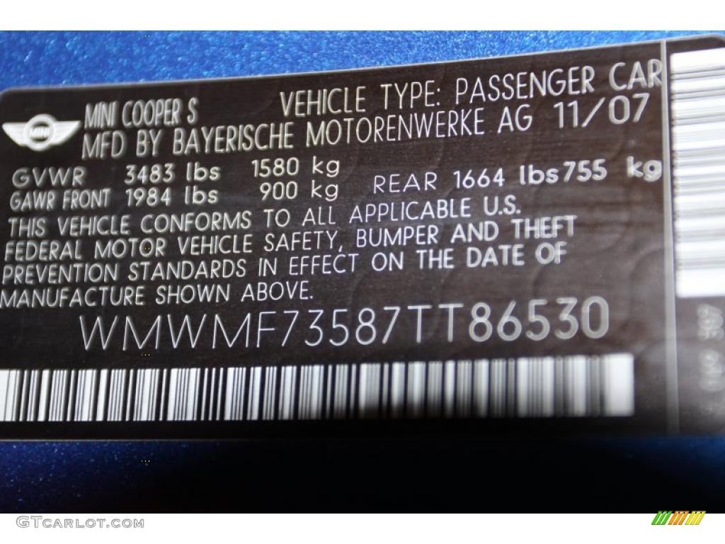 2007 Cooper S Hardtop - Lightning Blue Metallic / Grey/Carbon Black photo #8