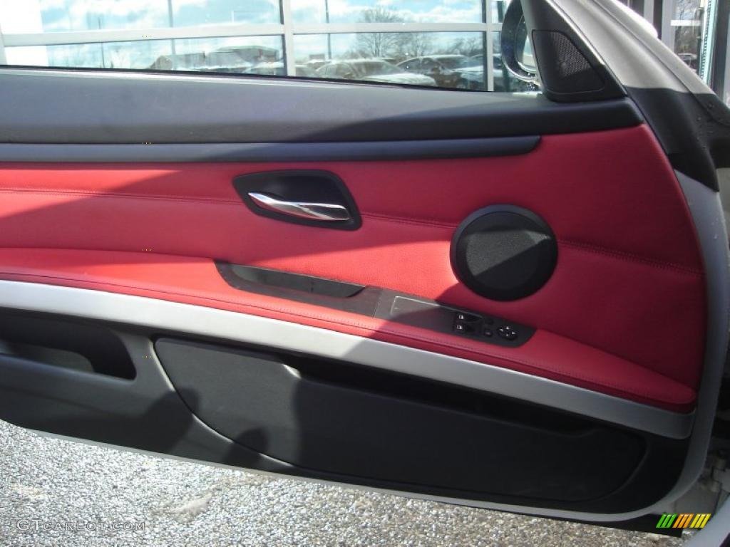 2008 BMW 3 Series 335xi Coupe Coral Red/Black Door Panel Photo #43608525