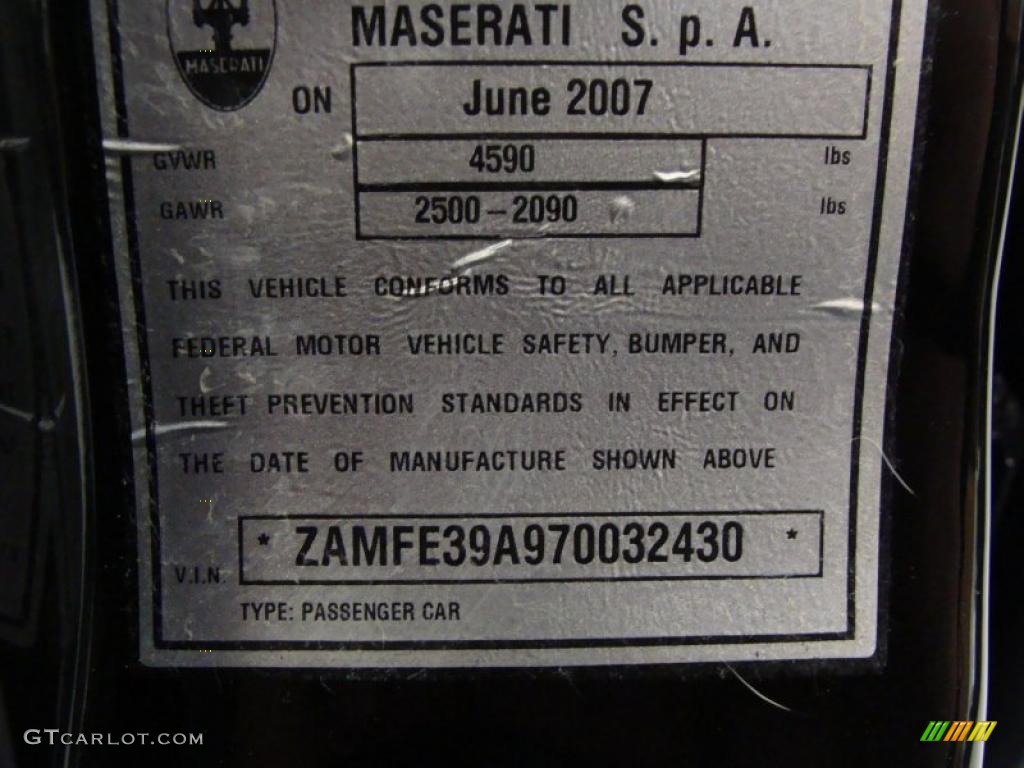 2007 Maserati Quattroporte Standard Quattroporte Model Info Tag Photo #43615288