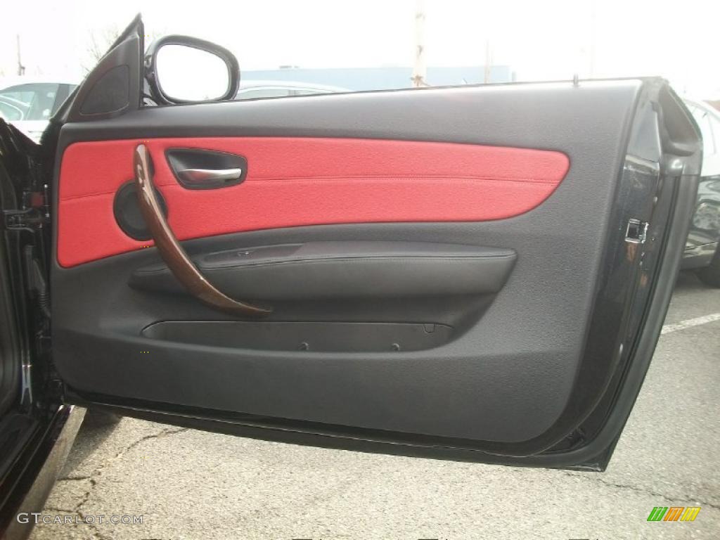 2010 BMW 1 Series 128i Convertible Coral Red Boston Leather Door Panel Photo #43628228