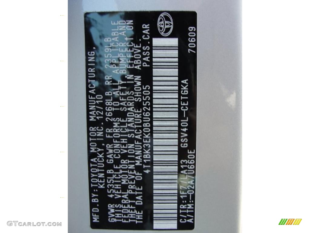 2011 Camry Color Code 1F7 for Classic Silver Metallic Photo #43637136