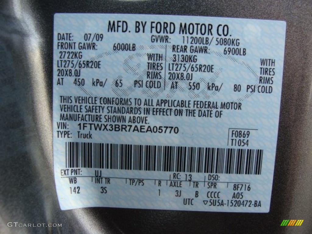2010 Ford F350 Super Duty XLT SuperCab 4x4 Color Code Photos