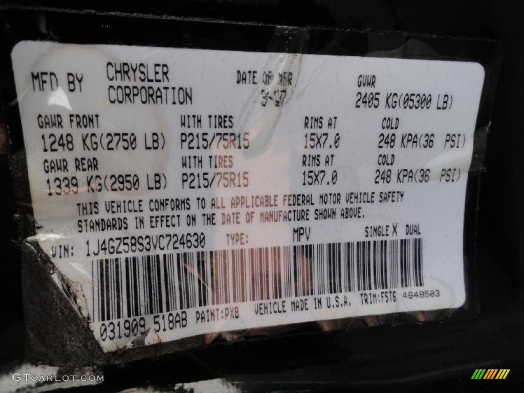 1997 Grand Cherokee Color Code PX8 for Black Photo #43649503