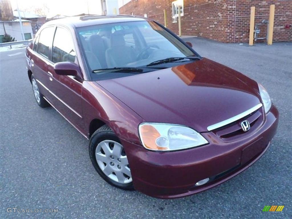 2002 Civic EX Sedan - Radiant Ruby Red Pearl / Beige photo #2