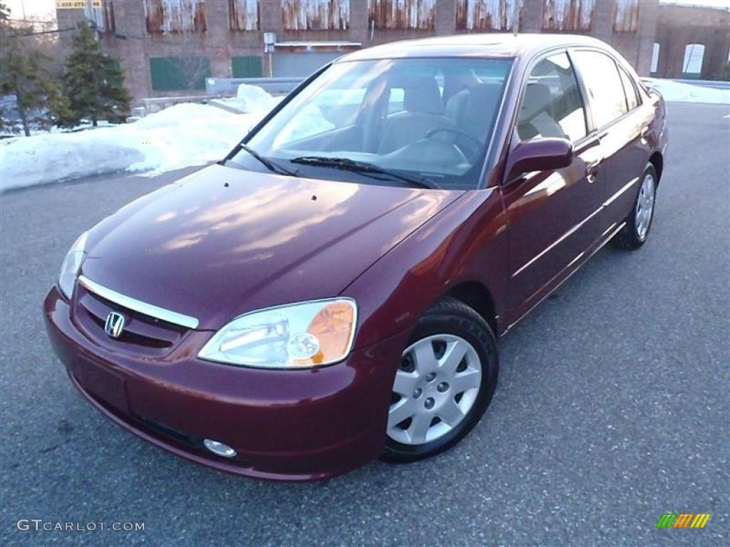 2002 Civic EX Sedan - Radiant Ruby Red Pearl / Beige photo #26