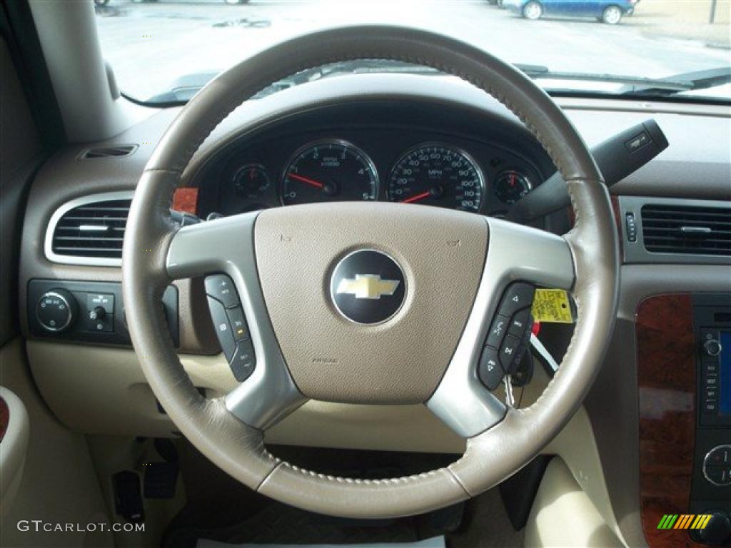 2009 Chevrolet Silverado 3500HD LTZ Crew Cab 4x4 Dually Dark Cashmere/Light Cashmere Steering Wheel Photo #43657303