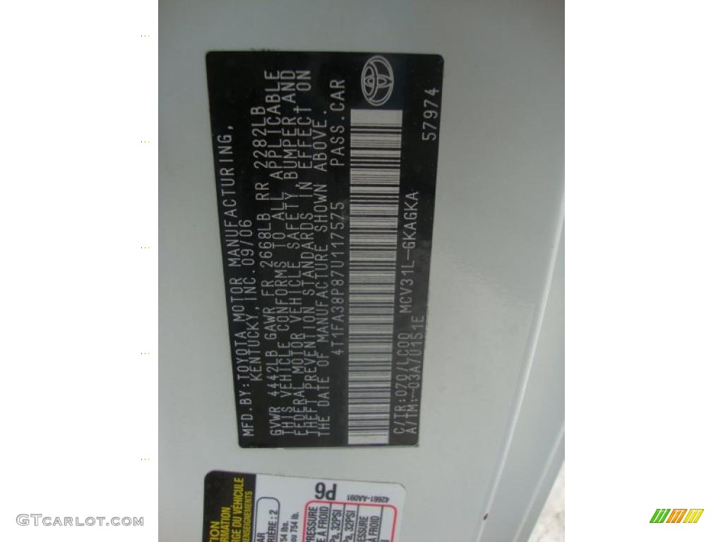 2007 Solara Color Code 070 for Blizzard White Pearl Photo #43742552