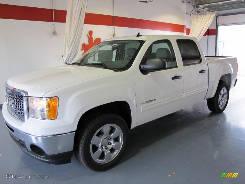 2011 Sierra 1500 SLE Crew Cab - Summit White / Dark Titanium/Light Titanium photo #1