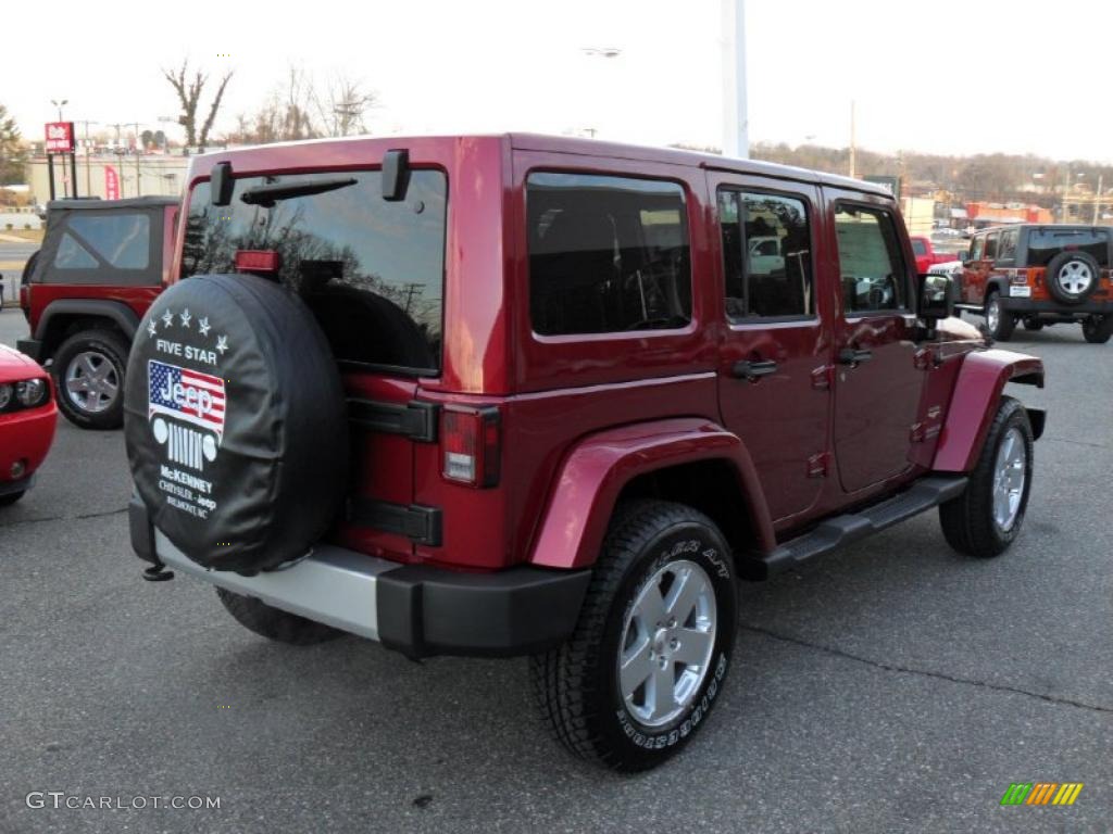 2011 Wrangler Unlimited Sahara 4x4 - Deep Cherry Red / Black photo #4
