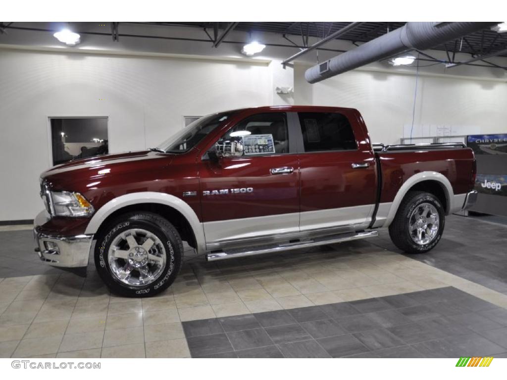 2011 Ram 1500 Laramie Crew Cab - Deep Cherry Red Crystal Pearl / Light Pebble Beige/Bark Brown photo #1