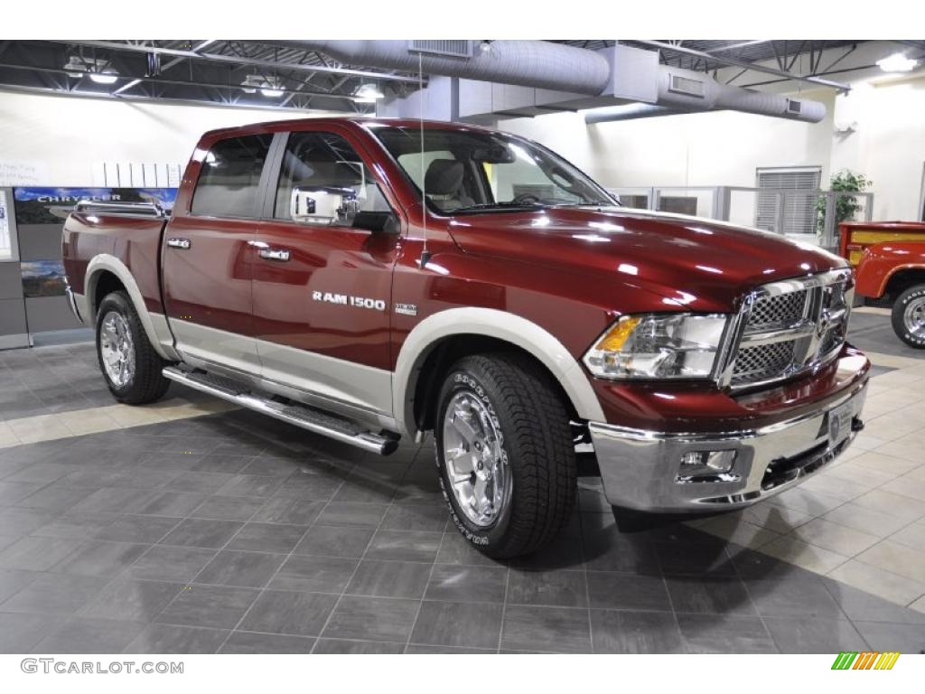 2011 Ram 1500 Laramie Crew Cab - Deep Cherry Red Crystal Pearl / Light Pebble Beige/Bark Brown photo #4