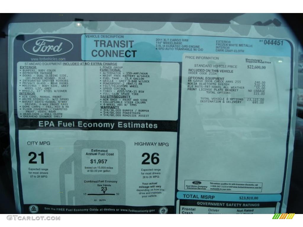 2011 Ford Transit Connect XLT Cargo Van Window Sticker Photo #43824429