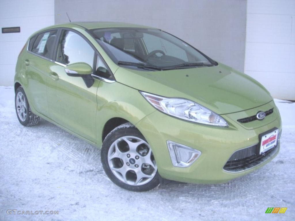 2011 Fiesta SES Hatchback - Lime Squeeze Metallic / Charcoal Black Leather photo #2