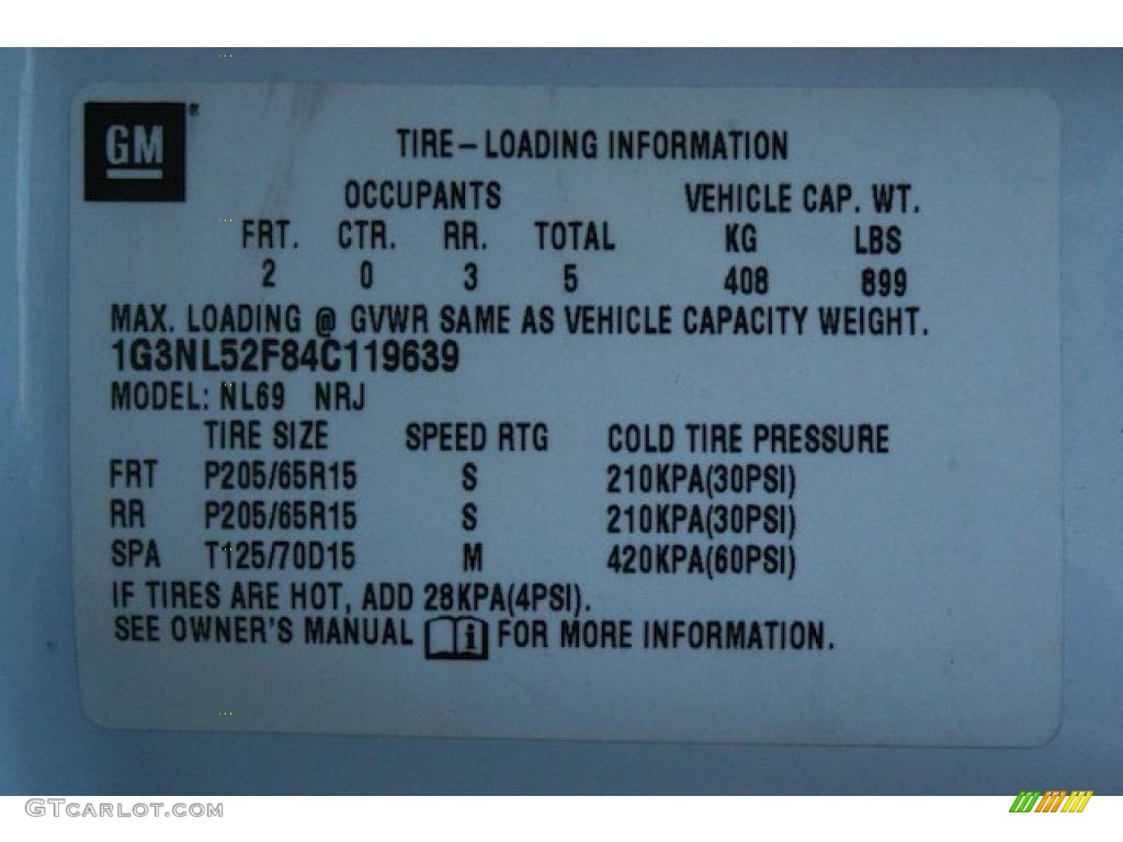 2004 Oldsmobile Alero GL1 Sedan Info Tag Photo #43833529