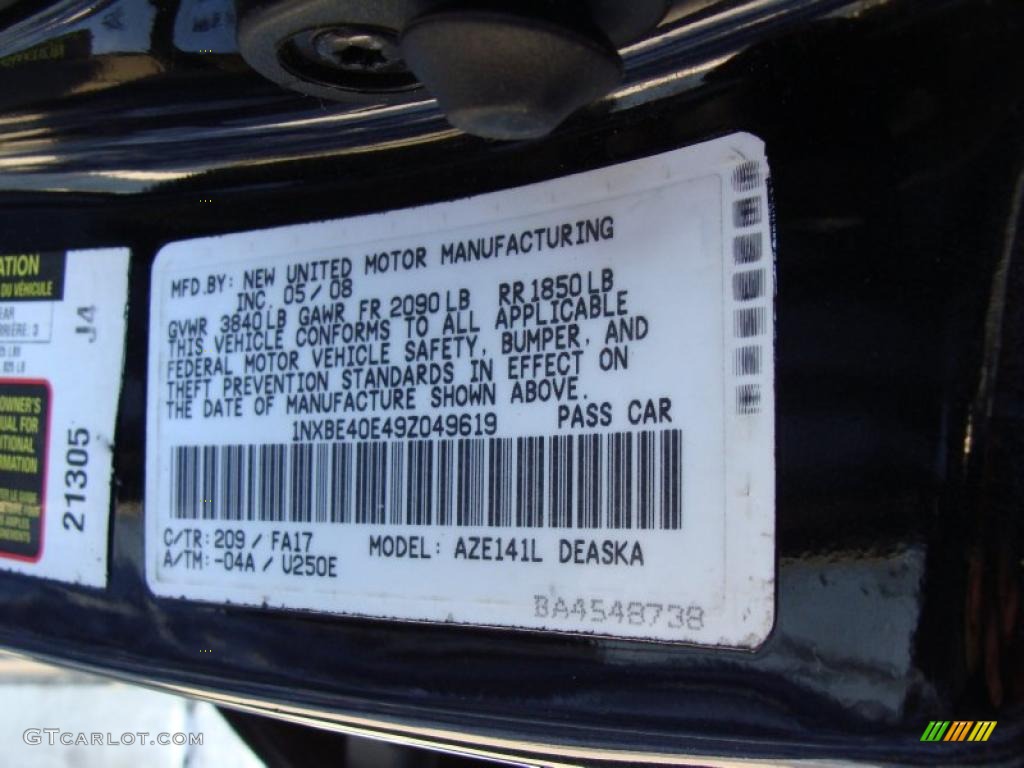 2009 Corolla Color Code 209 for Black Sand Pearl Photo #43841977