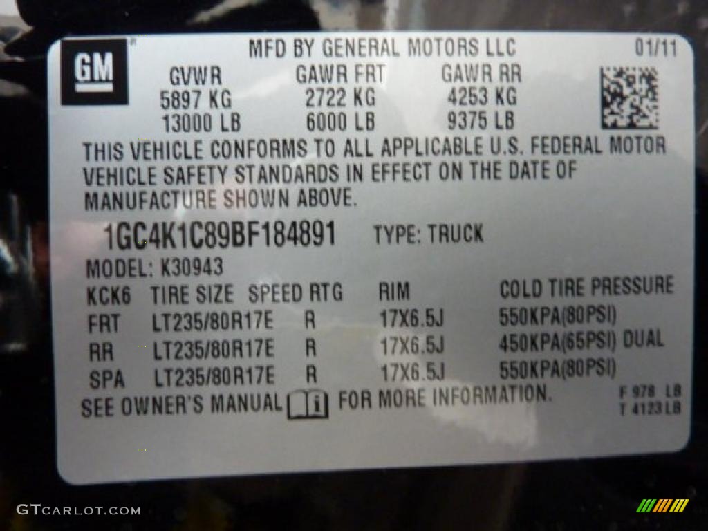 2011 Chevrolet Silverado 3500HD LTZ Crew Cab 4x4 Dually Info Tag Photo #43858717