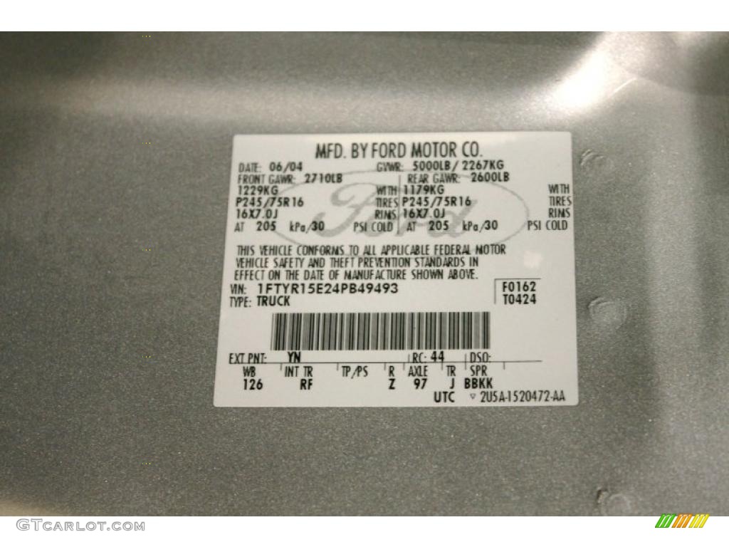 2004 Ranger Color Code YN for Silver Metallic Photo #43873057