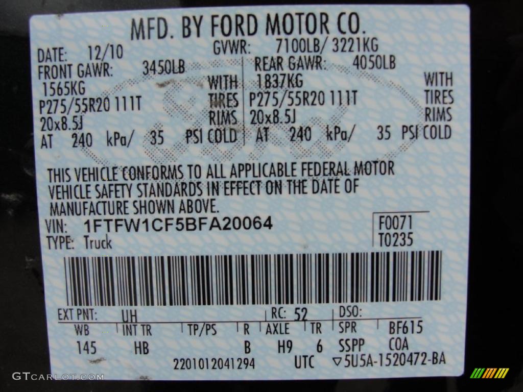 2011 F150 Color Code UH for Tuxedo Black Metallic Photo #43885163