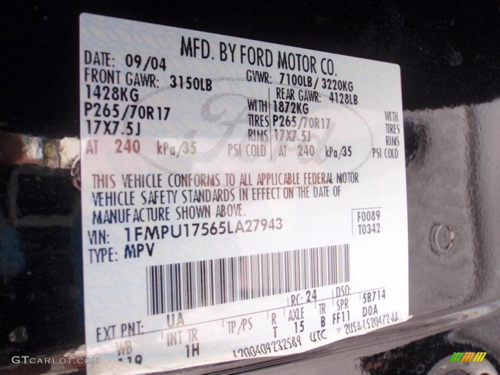 2005 Expedition Color Code UA for Black Clearcoat Photo #43892201
