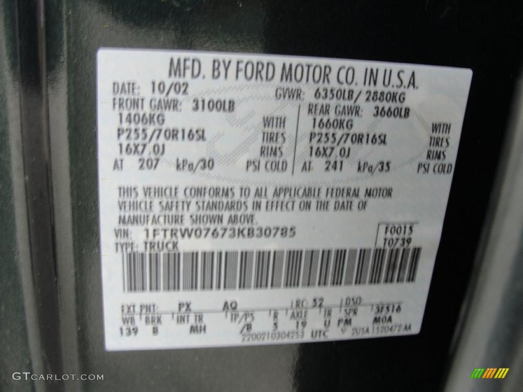 2003 F150 Color Code PX for Dark Highland Green Metallic Photo #43895377