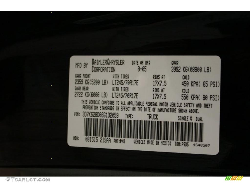 2006 Ram 2500 Color Code PX8 for Black Photo #43897337