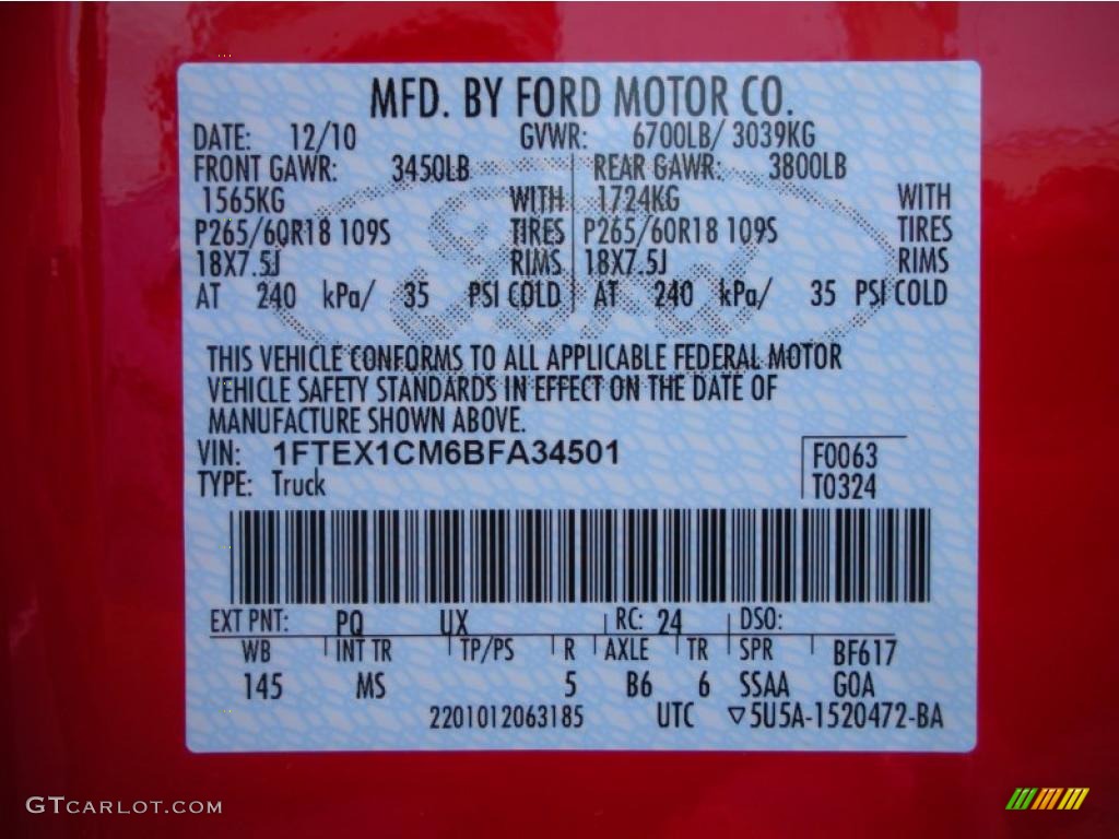 2011 F150 Color Code PQ for Race Red Photo #43901369