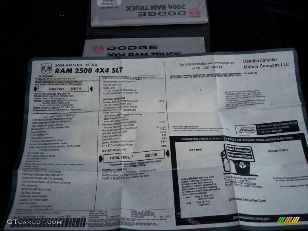 2004 Dodge Ram 2500 SLT Regular Cab 4x4 Window Sticker Photos