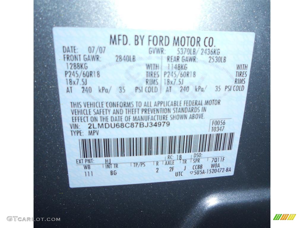 2007 MKX Color Code HJ for Pewter Metallic Photo #43909750