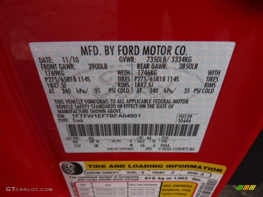 2011 F150 Color Code PQ for Race Red Photo #43926423