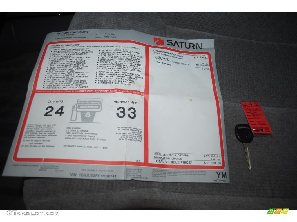 2001 Saturn L Series L200 Sedan Window Sticker Photo #43941923