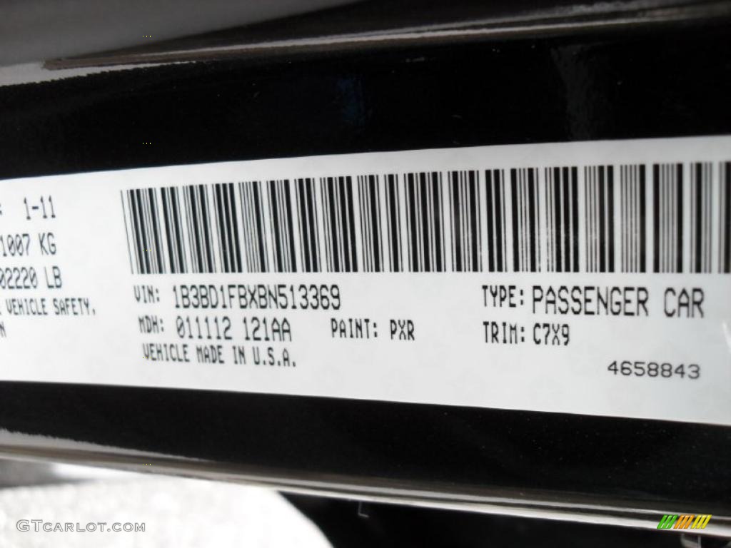 2011 Avenger Color Code PXR for Brilliant Black Crystal Pearl Photo #43944548