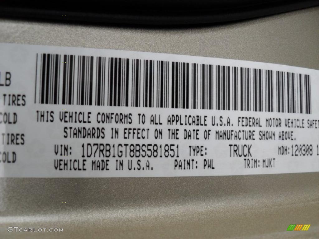 2011 Ram 1500 Color Code PWL for White Gold Photo #43946139