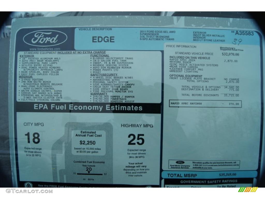 2011 Ford Edge SEL AWD Window Sticker Photo #43962549