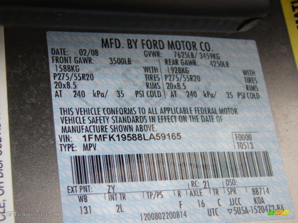 2008 Ford Expedition EL Limited Color Code Photos