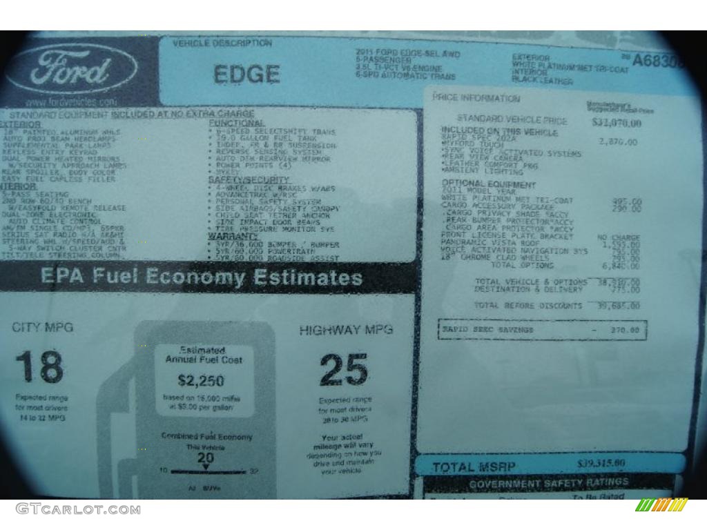 2011 Ford Edge SEL AWD Window Sticker Photo #44018588