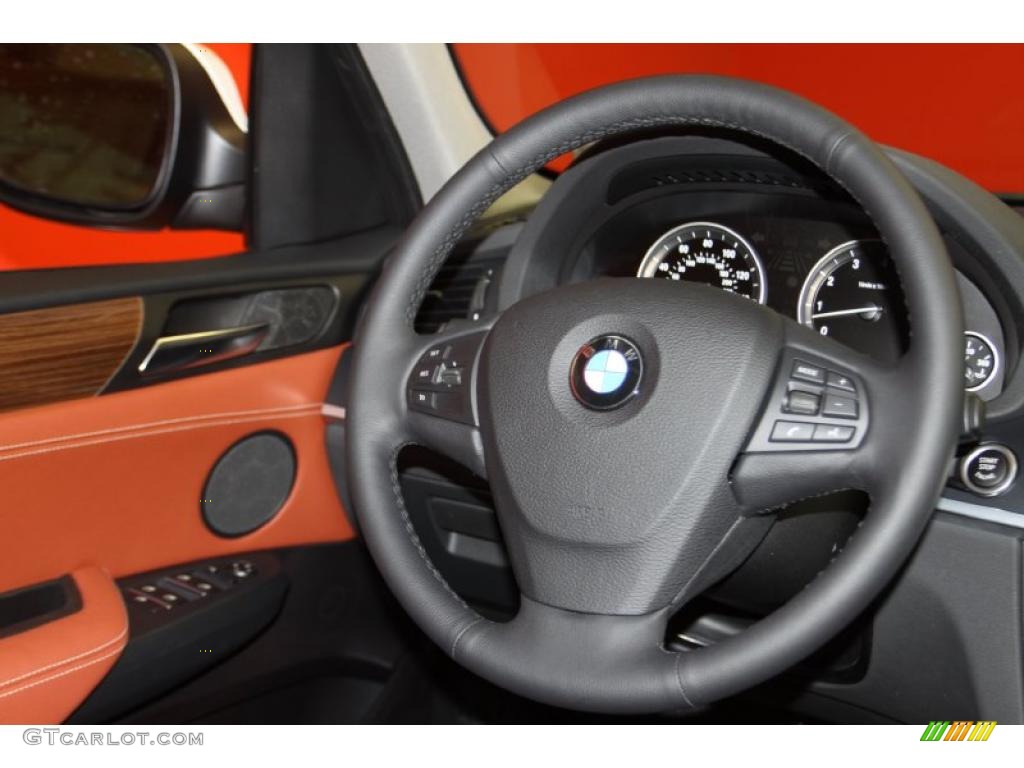 2011 BMW X3 xDrive 28i Chestnut Nevada Leather Steering Wheel Photo #44038040