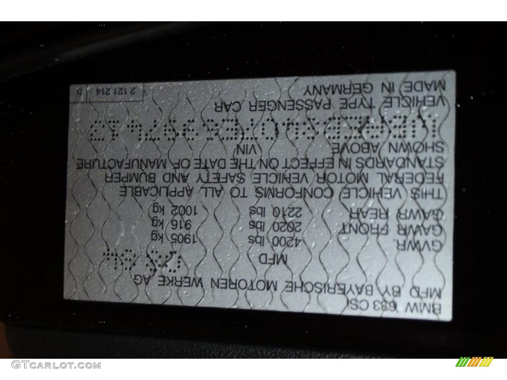 1984 BMW 6 Series 633CSi Info Tag Photos