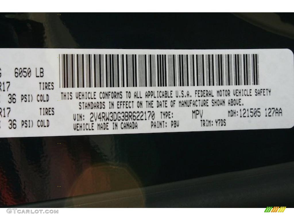 2011 Routan Color Code PBV for Tanzanite Blue Metallic Photo #44053898