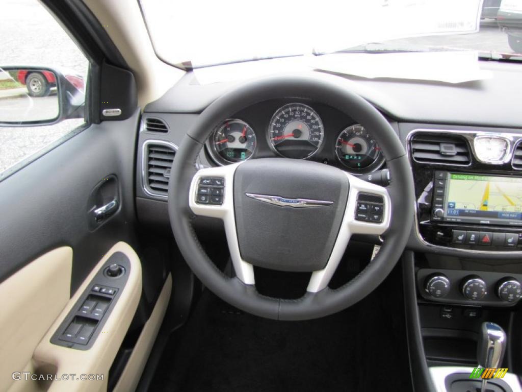 2011 Chrysler 200 Limited Black/Light Frost Beige Steering Wheel Photo #44054073