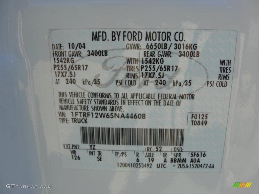 2005 F150 Color Code YZ for Oxford White Photo #44077196