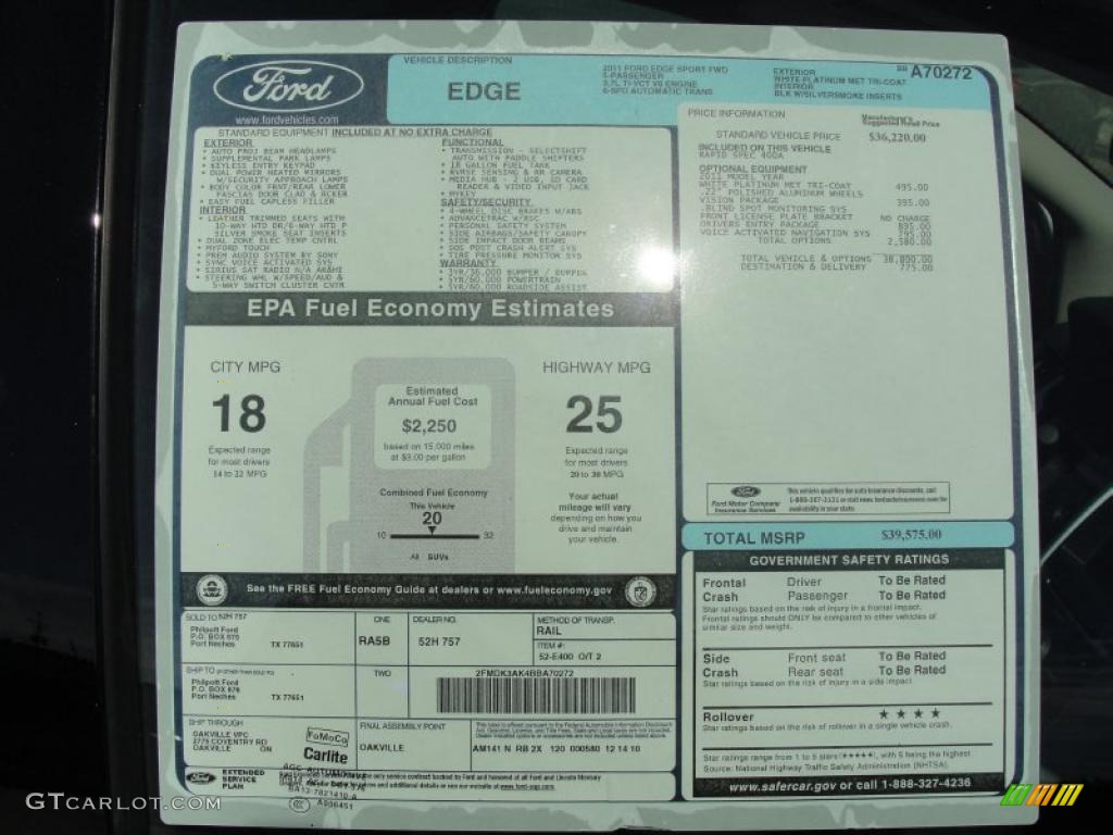 2011 Ford Edge Sport Window Sticker Photo #44090844