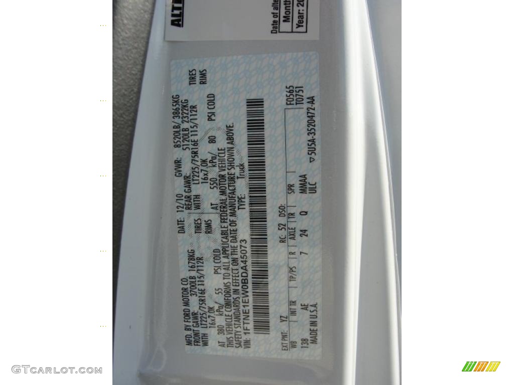 2011 E Series Van Color Code YZ for Oxford White Photo #44092080