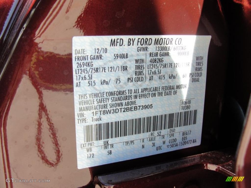 2011 F350 Super Duty Color Code UK for Royal Red Metallic Photo #44093517