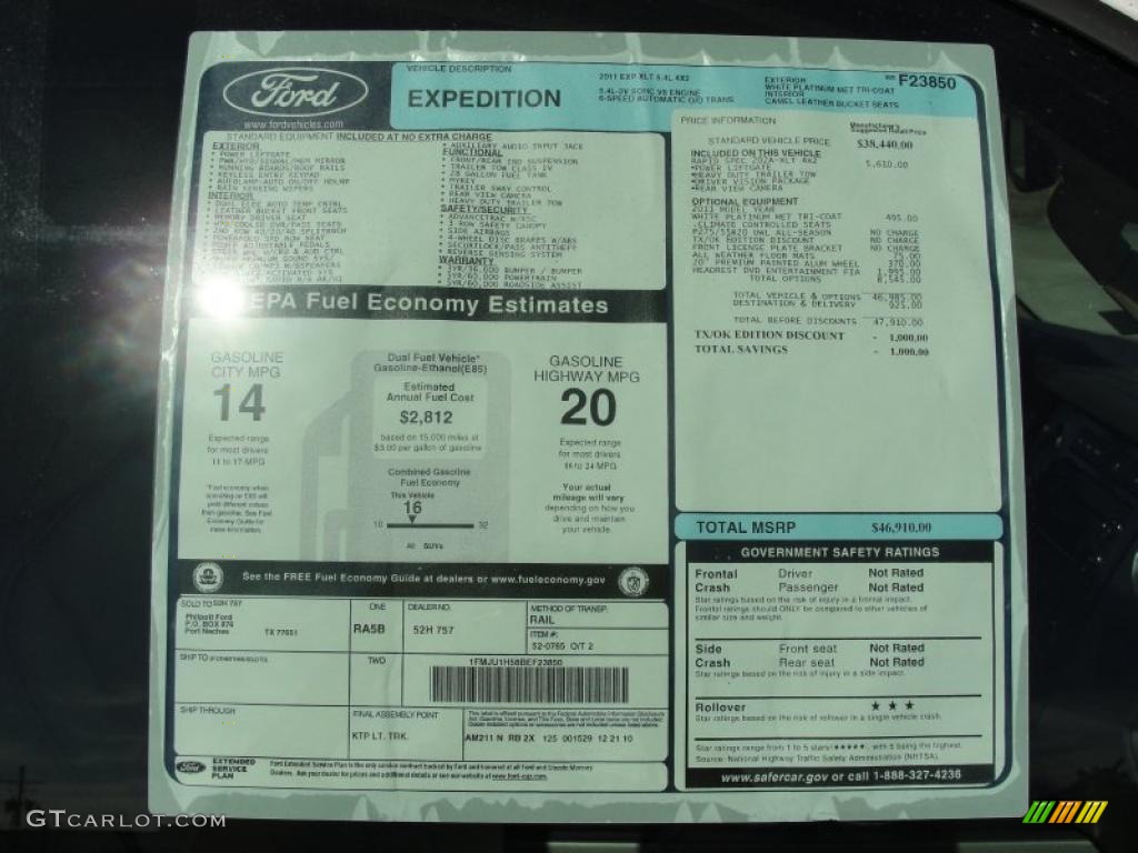 2011 Ford Expedition XLT Window Sticker Photos