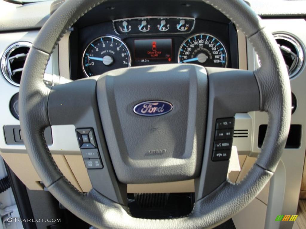 2011 Ford F150 Lariat SuperCab Pale Adobe Steering Wheel Photo #44096630